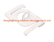White Powder Coated Metal Stamping Parts , Hardened Steel Horizontal Clip With Suspension Hole